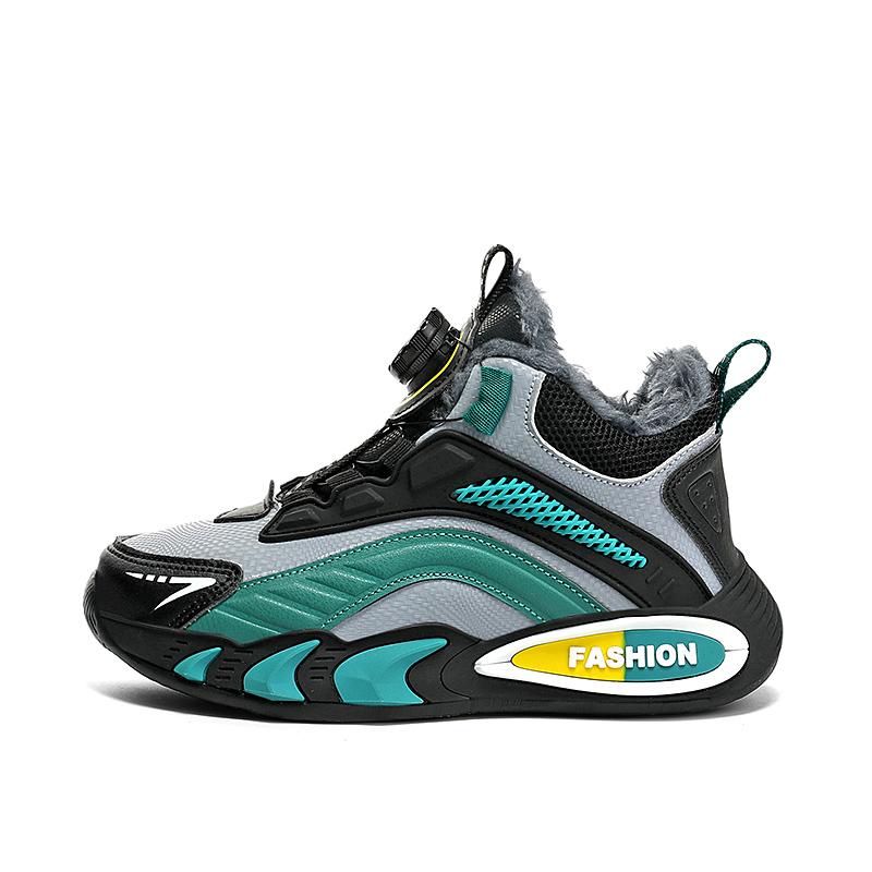 Winter-Sneakers Kinder Baumwollschuhe Sneakers PU Wasserdicht Plus Samt Drehknopf Warm Ultraleichte Jungen Schnee-Sneakers 37 schwarz/grün von Joom DACH