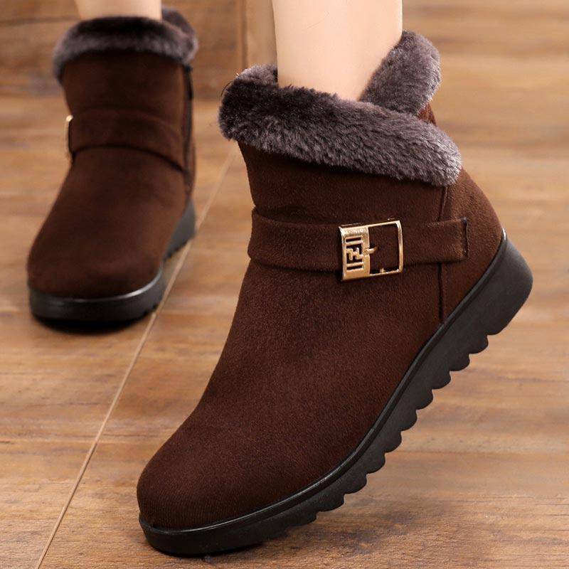Winter Stiefel Frauen 2021 Dicken Plüsch Warme Schnee Stiefel Frauen Zipper Komfortable Outdoor Stiefeletten Casual Baumwolle Schuhe 38 braun von Joom DACH