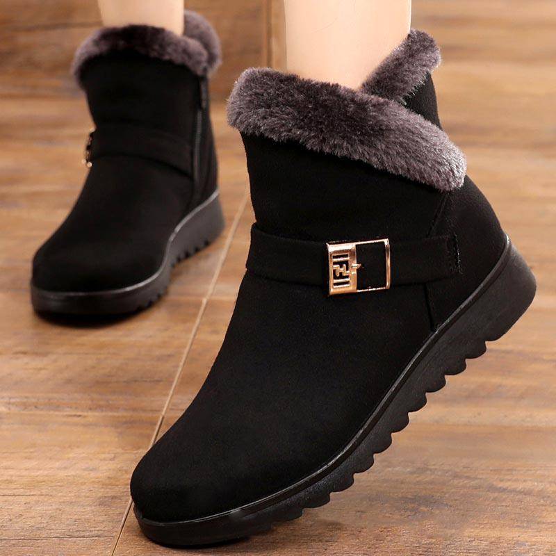 Winter Stiefel Frauen 2021 Dicken Plüsch Warme Schnee Stiefel Frauen Zipper Komfortable Outdoor Stiefeletten Casual Baumwolle Schuhe 41 schwarz von Joom DACH