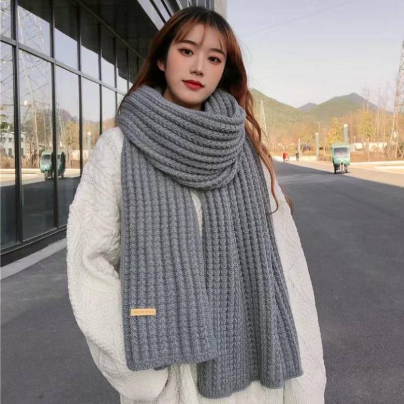 Winter-Strickschal in Volltonfarbe – Koreanischer Stil, verdickt für Paare, modischer All-Match-Wollschal für Damen Upgraded thickened graue von Joom DACH