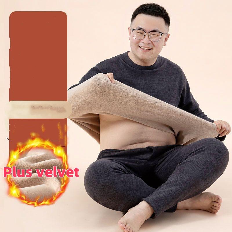 Winter-T-Shirt für Herren, warm, mit Fleece gefüttert, dicker Rundhalsausschnitt, einfarbig, Basic-Pullover, Sweatshirt, Thermo-Unterwäsche-Set, Oberteil und Hose, Übergröße 5XL dunkelgrau von Joom DACH