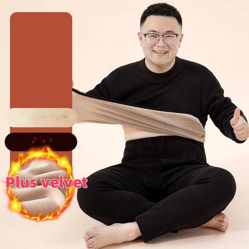 Winter-T-Shirt für Herren, warm, mit Fleece gefüttert, dicker Rundhalsausschnitt, einfarbig, Basic-Pullover, Sweatshirt, Thermo-Unterwäsche-Set, Oberteil und Hose, Übergröße 6XL von Joom DACH