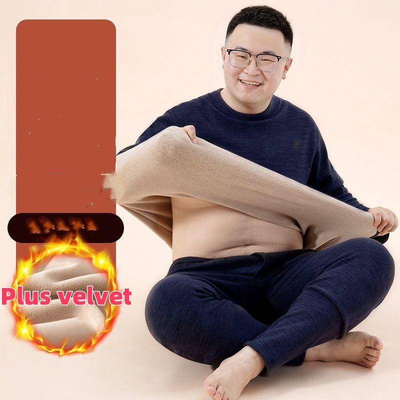Winter-T-Shirt für Herren, warm, mit Fleece gefüttert, dicker Rundhalsausschnitt, einfarbig, Basic-Pullover, Sweatshirt, Thermo-Unterwäsche-Set, Oberteil und Hose, Übergröße 6XL dunkelblaue von Joom DACH