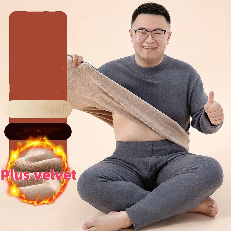 Winter-T-Shirt für Herren, warm, mit Fleece gefüttert, dicker Rundhalsausschnitt, einfarbig, Basic-Pullover, Sweatshirt, Thermo-Unterwäsche-Set, Oberteil und Hose, Übergröße 6XL von Joom DACH