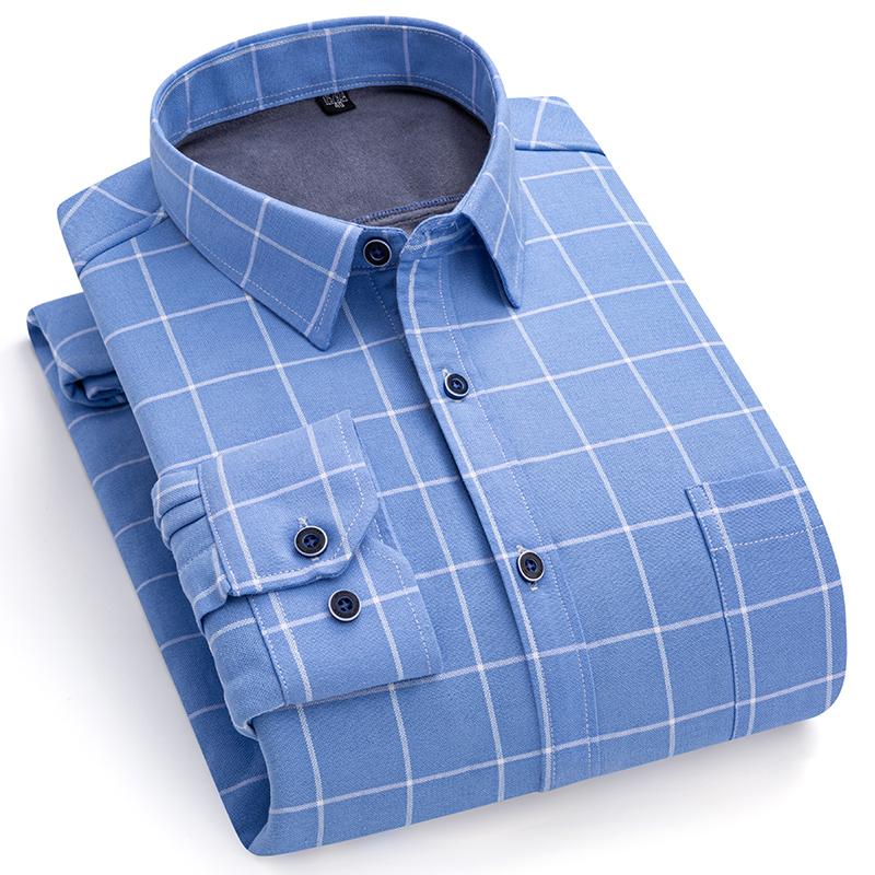Winter-Thermo-Hemden, langärmelig, für Herren, 2 Schichten, Baumwolle, Oxford, pflegeleicht, warm, für Herren, karierte Hemden, Freizeit-Business 42 von Joom DACH