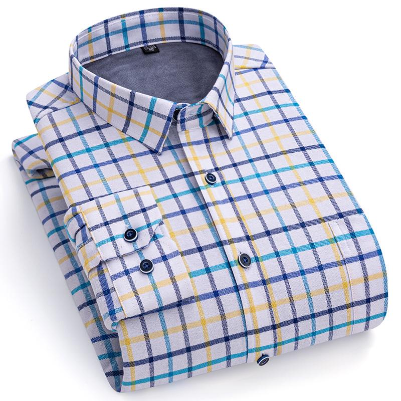 Winter-Thermo-Hemden, langärmelig, für Herren, 2 Schichten, Baumwolle, Oxford, pflegeleicht, warm, für Herren, karierte Hemden, Freizeit-Business 43 von Joom DACH