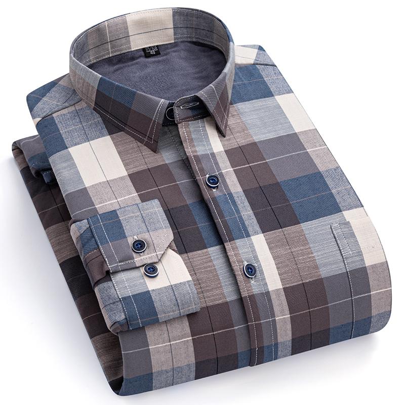 Winter-Thermo-Hemden, langärmelig, für Herren, 2 Schichten, Baumwolle, Oxford, pflegeleicht, warm, für Herren, karierte Hemden, Freizeit-Business 47 von Joom DACH