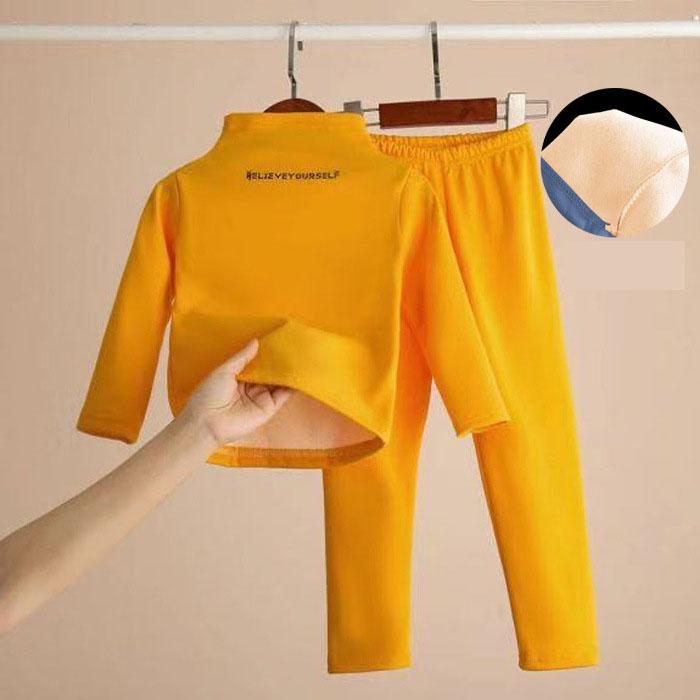 Winter-Thermo-Outfit für Kinder, lässig, für Jungen und Mädchen, zweiteilig, Unterwäsche, Conjuntos, warme Oberteile mit Rollkragen, dickes Samtfutter für Kinder, hoher Halsausschnitt 100cm gelb von Joom DACH
