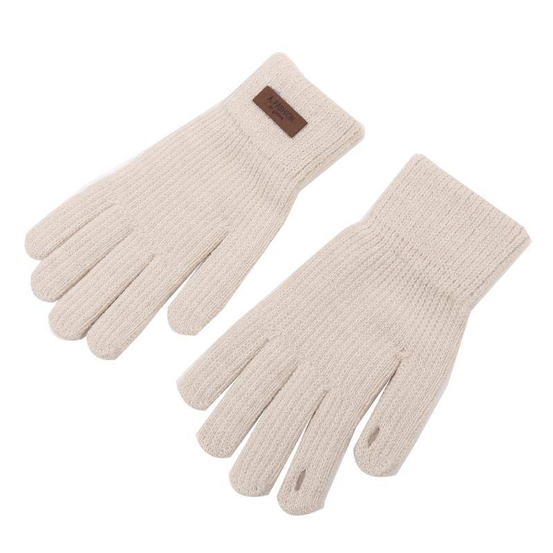 Winter Touchscreen Handschuhe Frauen Männer Warme Stretch Strick Fäustlinge Nachahmung Wolle Vollfinger Handschuhe One Size beige von Joom DACH