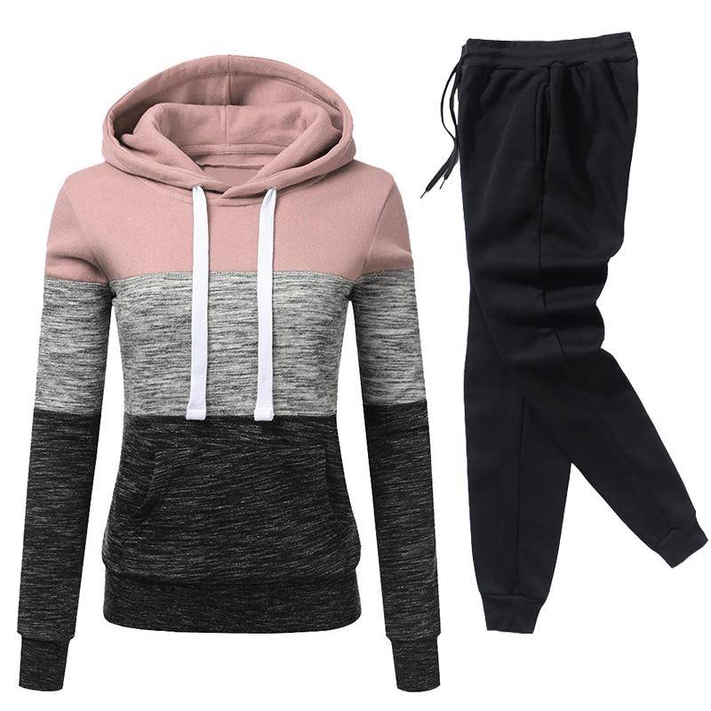 Winter Trainingsanzug Frauen 2 Stück Set Anzug Weibliche Hoodies und Hosen Outfits 2021 frauen Kleidung Herbst Warme Sweatshirts Outfits XL rosa von Joom DACH