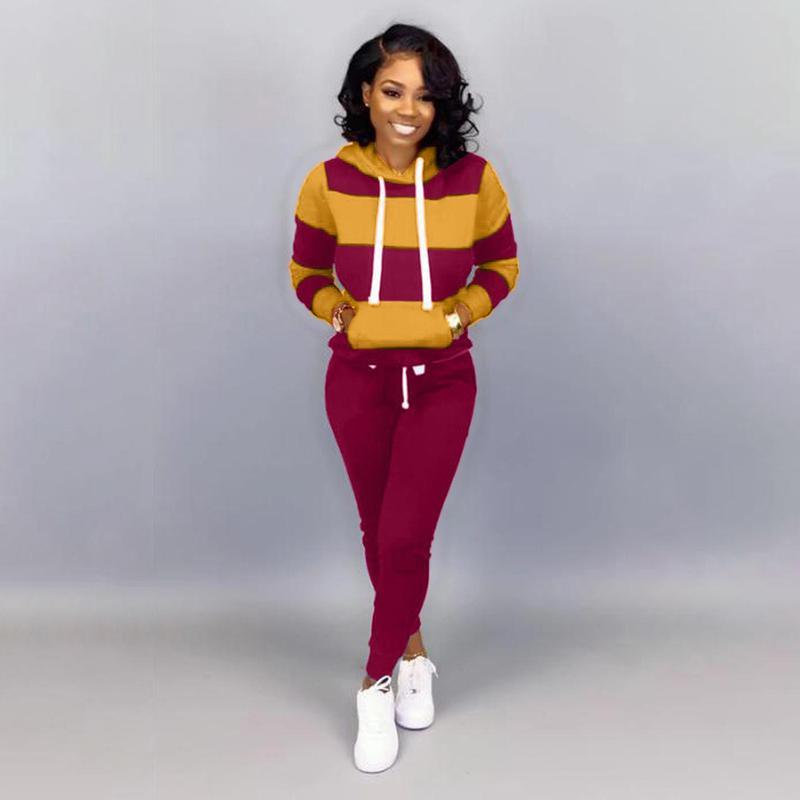 Winter Trainingsanzug Frauen 2 Teilig Druck Hoodies + Hosen Sportwear frauen Sport Anzug Mit Kapuze Sweatshirt Set Weibliche Winter Kleidung 4XL rose rot von Joom DACH