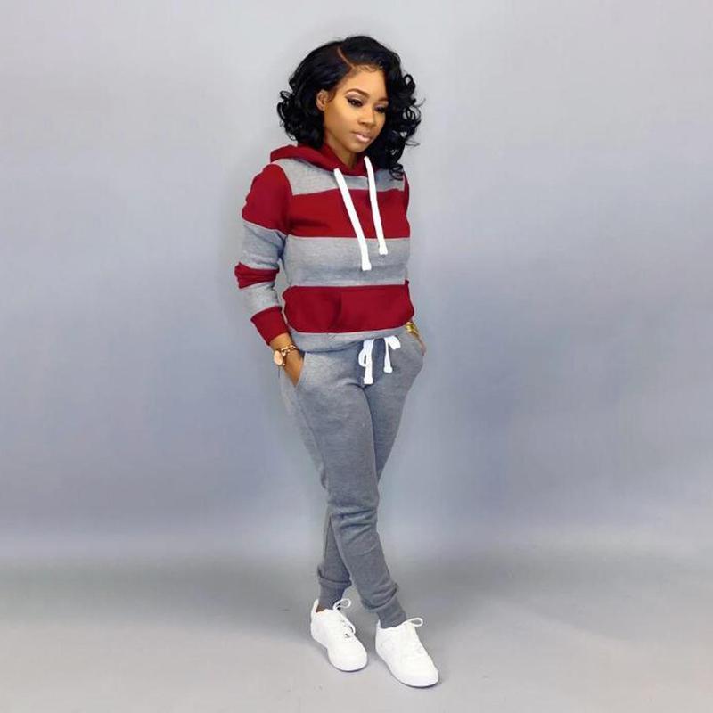 Winter Trainingsanzug Frauen 2 Teilig Druck Hoodies + Hosen Sportwear frauen Sport Anzug Mit Kapuze Sweatshirt Set Weibliche Winter Kleidung 5XL grau von Joom DACH