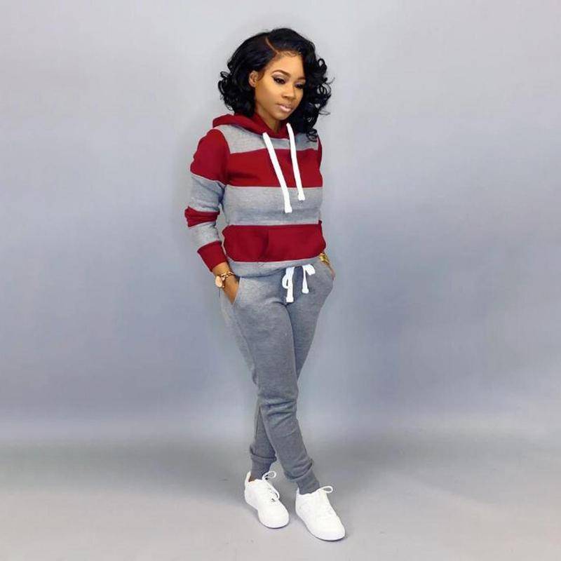 Winter Trainingsanzug Frauen 2 Teilig Druck Hoodies + Hosen Sportwear frauen Sport Anzug Mit Kapuze Sweatshirt Set Weibliche Winter Kleidung 5XL grau von Joom DACH