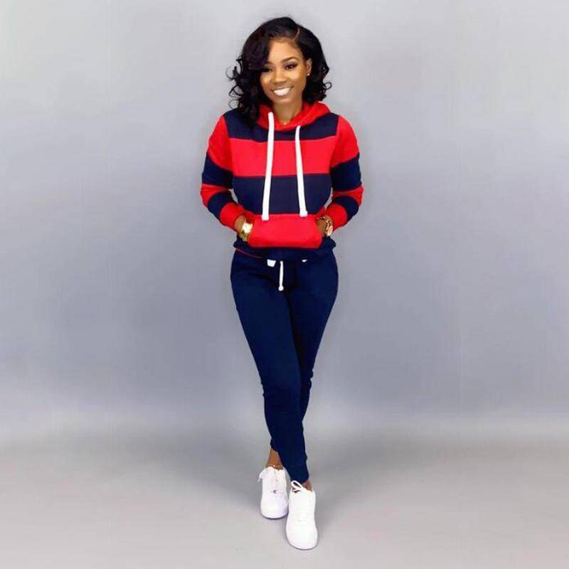 Winter Trainingsanzug Frauen 2 Teilig Druck Hoodies + Hosen Sportwear frauen Sport Anzug Mit Kapuze Sweatshirt Set Weibliche Winter Kleidung M rot von Joom DACH