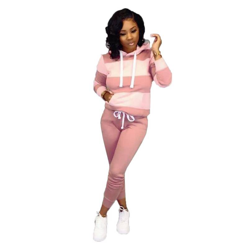 Winter Trainingsanzug Frauen 2 Teilig Druck Hoodies + Hosen Sportwear frauen Sport Anzug Mit Kapuze Sweatshirt Set Weibliche Winter Kleidung M rosa von Joom DACH
