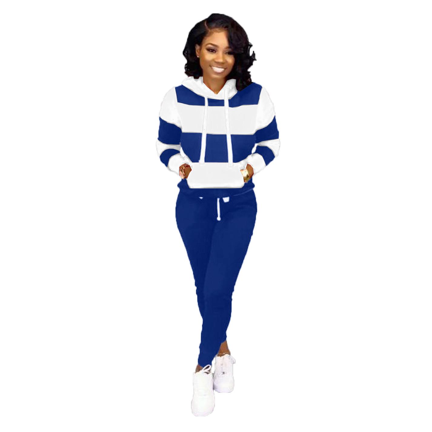 Winter Trainingsanzug Frauen 2 Teilig Druck Hoodies + Hosen Sportwear frauen Sport Anzug Mit Kapuze Sweatshirt Set Weibliche Winter Kleidung S navy blau von Joom DACH