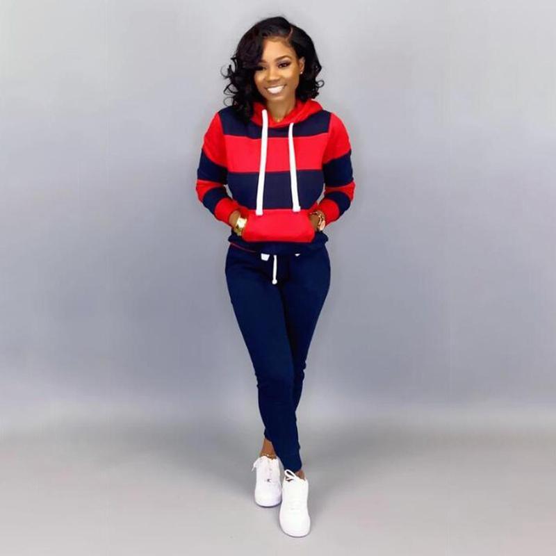 Winter Trainingsanzug Frauen 2 Teilig Druck Hoodies + Hosen Sportwear frauen Sport Anzug Mit Kapuze Sweatshirt Set Weibliche Winter Kleidung XL rot von Joom DACH