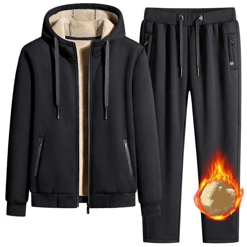 Winter Trainingsanzug Männer Dicke Warme Lamm Wolle Fleece Mit Kapuze 2 Stück Set Jacke + hosen Sportswear 4XL von Joom DACH