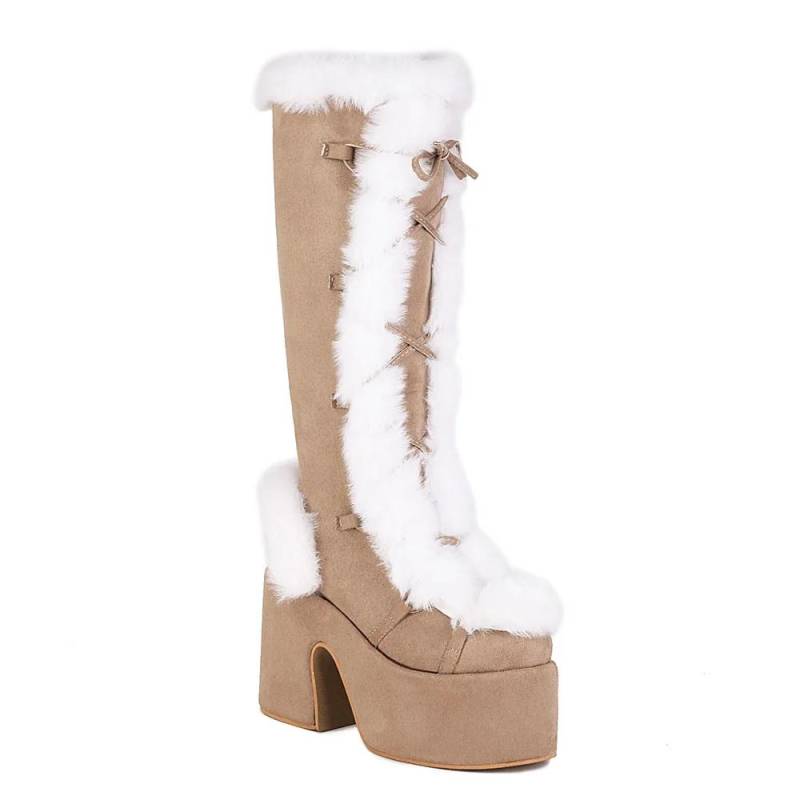 Winter Übergröße 43 y2k Weißer Punk-Stil Damen Kunstfell Klobige Plateau-Stiefel Gothic Schwarze Blockabsatzschuhe 39 kamelfarben von Joom DACH