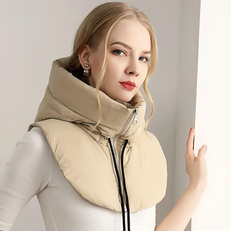 Winter Ultraleichte Daunen-Kapuzenhüte Für Damen Herren Warmer Ringschal Sturmhaube Hut Halsreißverschluss Kordelzug Mantel Schal Kurzes Tanktop One Size khaki von Joom DACH