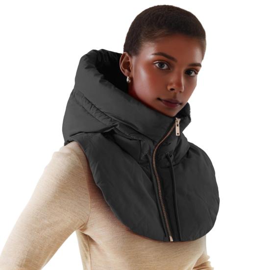 Winter Ultraleichte Daunenmütze mit Kapuze Mantel Halskragen Reißverschluss Kordelzug Männer Warmer Ringschal Sturmhaube Mütze Mantel Schal Kurzes Tanktop M schwarz von Joom DACH