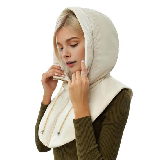 Winter Ultraleichte Daunenmütze mit Kapuze Mantel Halskragen Reißverschluss Kordelzug Männer Warmer Ringschal Sturmhaube Mütze Mantel Schal Kurzes Tanktop S beige von Joom DACH