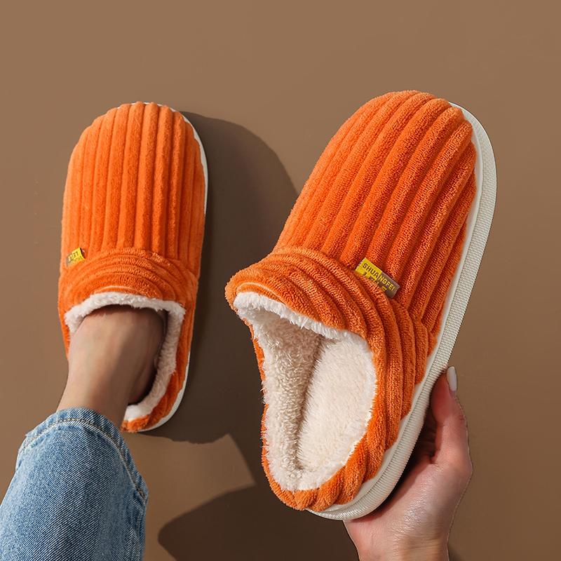 Winter Unisex Prägnante Einfarbige Flache Plüsch Hausschuhe Rutschfeste Warme Flauschige Pantoletten Für Frauen Männer Home Casual Baumwollschuhe 40-41 orange von Joom DACH