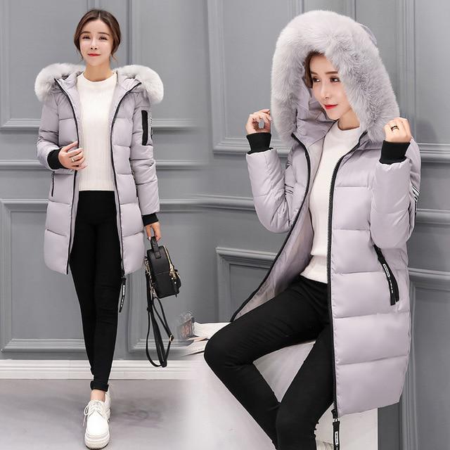 Winter Unten Baumwolle Jacke Frauen Lange Mantel Parkas Verdickung Weibliche Warme Kleidung Kaninchen Pelz Kragen Hohe Qualität Jacke XL grau von Joom DACH