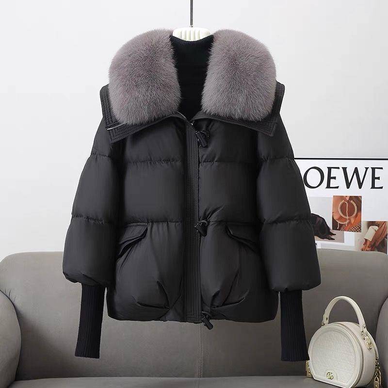 Winter Unten Kurze Gepolsterte Jacke Frauen Parkas Pelz Kragen Dicke Baumwolle Mäntel Kleidung Schwarz Casual 2XL schwarz von Joom DACH