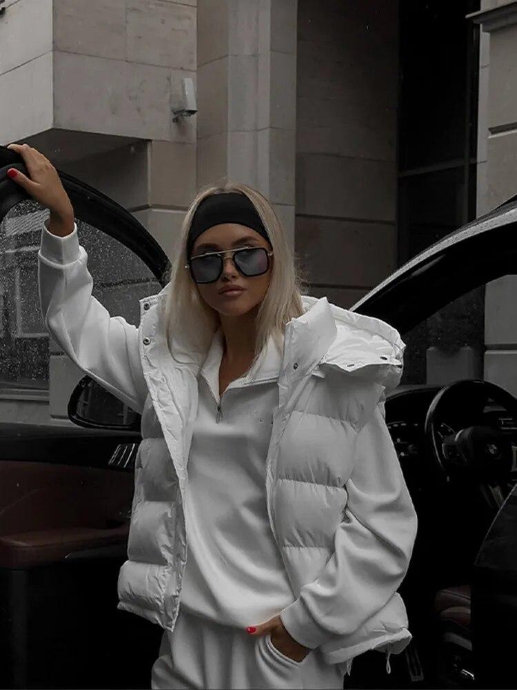 Winter Verdicken Weste Weste Frauen Winter Baumwolle Warme Parka Straße Zipper Weibliche Mit Kapuze Top Große Tasche Ärmellose Lose Mantel S weiß von Joom DACH