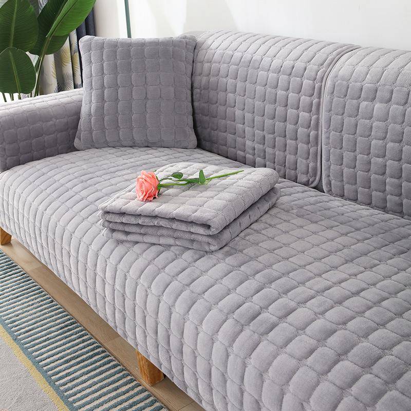 Winter Verdickt Flanell Sofa Kissen Rutschfeste Einfache Moderne Stoff Sofa Handtuch Abdeckung 90*210cm grau von Joom DACH