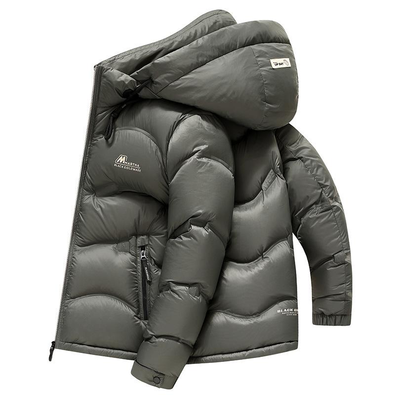 Winter Verdickte Kurze Daunenjacke Herren Kältefeste Lässige Daunenjacke mit Kapuze 4XL blau von Joom DACH