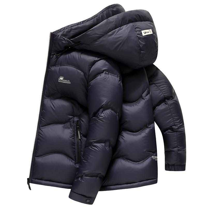 Winter Verdickte Kurze Daunenjacke Herren Kältefeste Lässige Daunenjacke mit Kapuze 4XL schwarz von Joom DACH