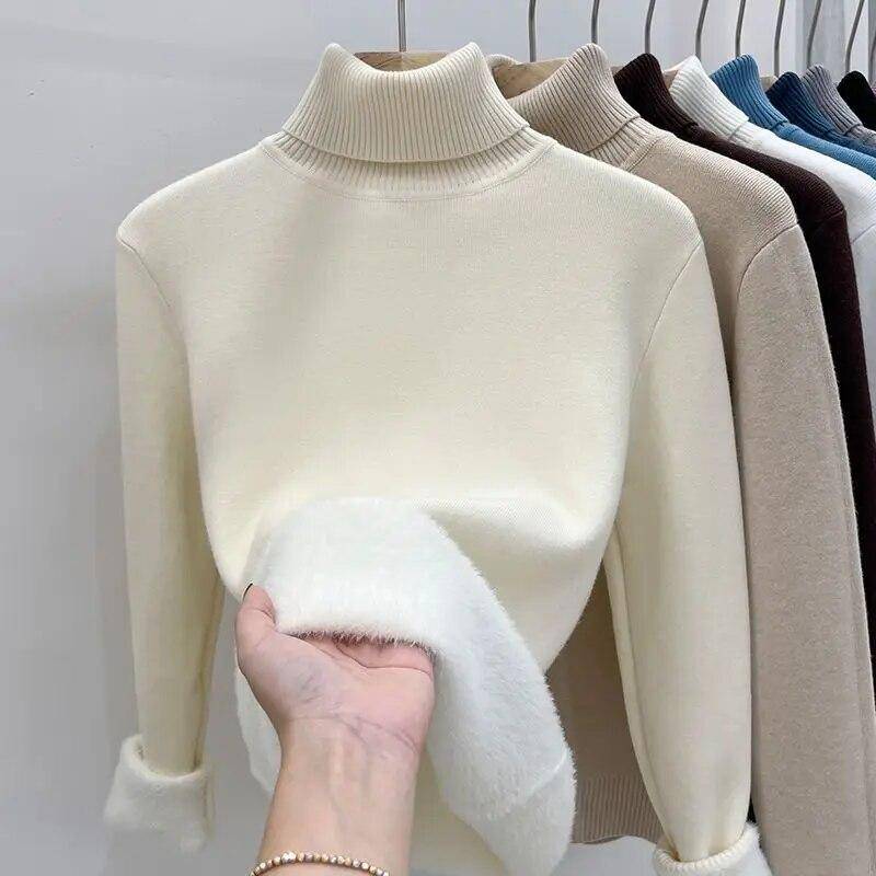 Winter Vintage Warme Verdicken Pullover Frauen Koreanische Mode Elegante Gestrickte Bodenbildung Shirt Weibliche Solide Strickwaren Beiläufige Dünne Tops 2024 Neue L von Joom DACH