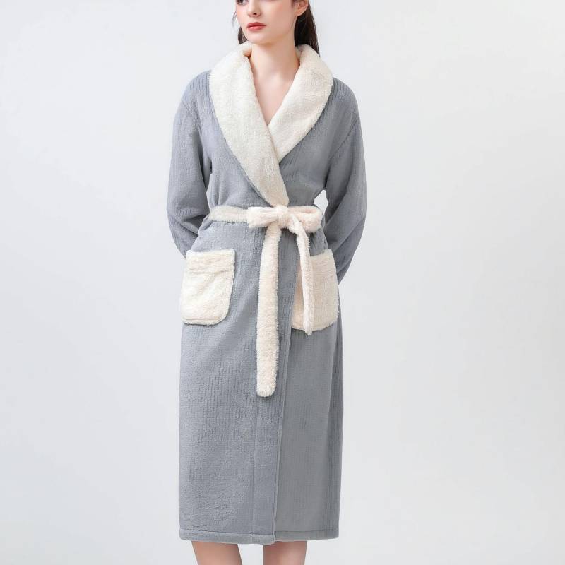 Winter Warm Korallenfleece Kimono Bademantel Kleid Verdickter Flanell Damen Pyjama Hauskleidung Locker Hauskleidung L grau von Joom DACH