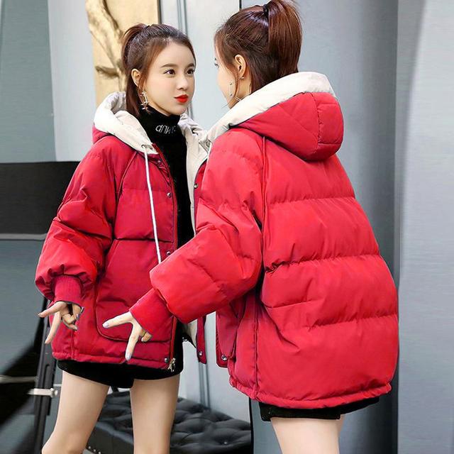 Winter Warm Mit Kapuze Mantel Frauen 2022 Neue Feste Lose Unten Baumwolle Jacke Damen Weiß Beiläufige Dünne Stepp Winddicht Parka Outwear S rot von Joom DACH