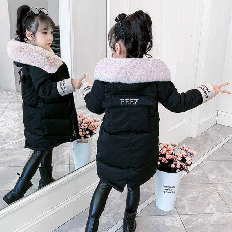 Winter Warm Plus Baumwolle Wattierte Daunen Wattierte Jacke Mädchen Winter Wattierte Jacke Gepolsterte Kinder Mittellange Wattierte Jacke Jacke 130 cm schwarz von Joom DACH