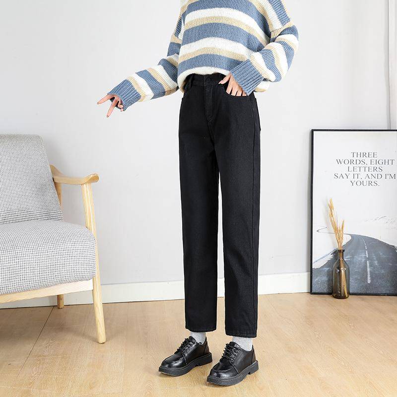 Winter Warm Slim Jeans Damen Casual Denim Bleistifthose Dicker Samt Frauen Jeans Hohe Taille Skinny Straight Jeans Fleece M schwarz von Joom DACH