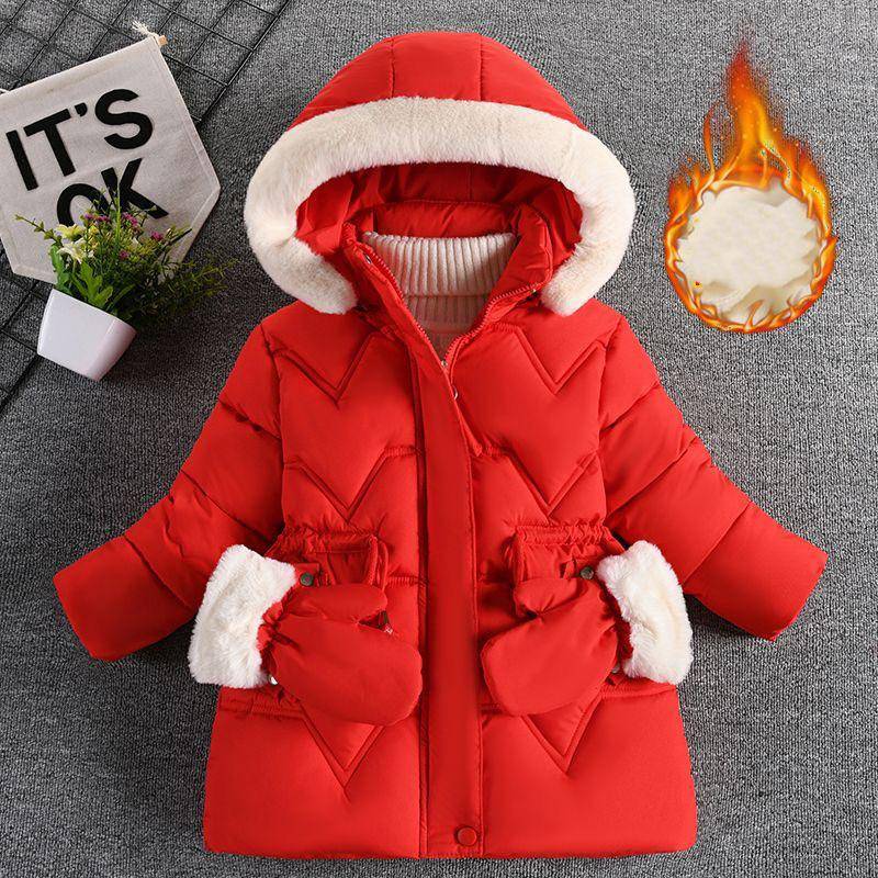 Winter Warm halten Mädchen Jacke Solide Lange Stil Mit Kapuze Windjacke Mantel für Kinder Kinder Weihnachten Oberbekleidung Kleidung 120cm rot von Joom DACH