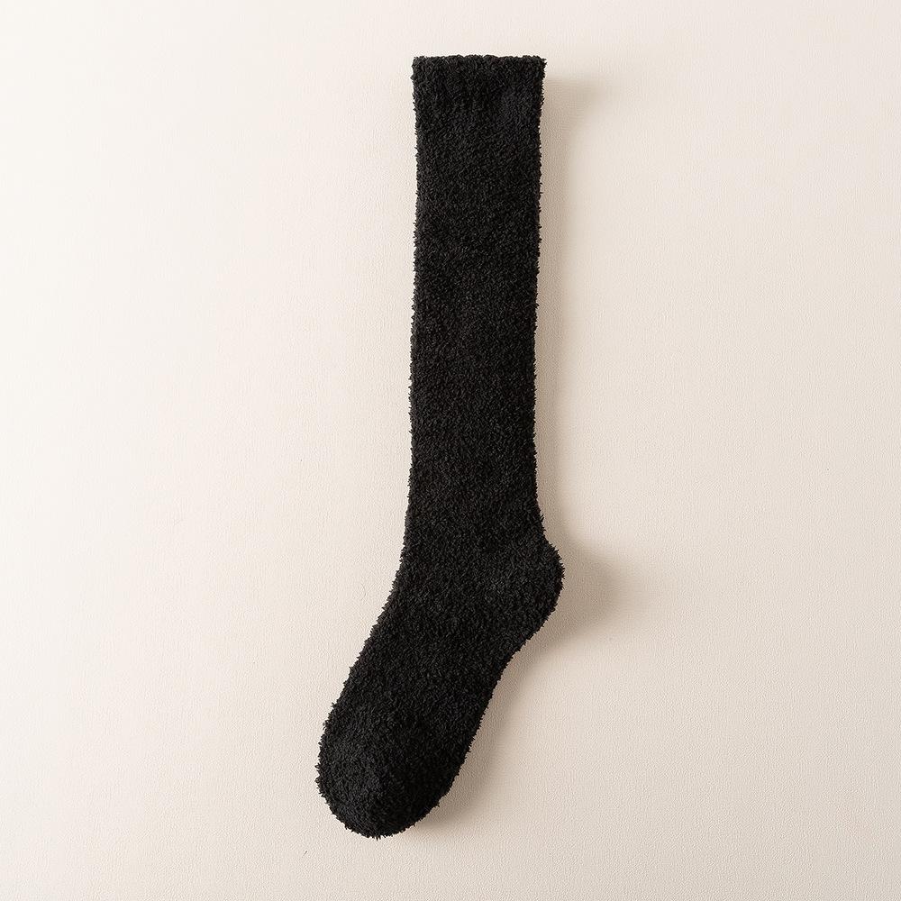 Winter Warme Korallen Fleece Knie Hohe Socken Frauen Plüsch Hause Schlaf Boden Lange Strümpfe Weiche Socken schwarz von Joom DACH