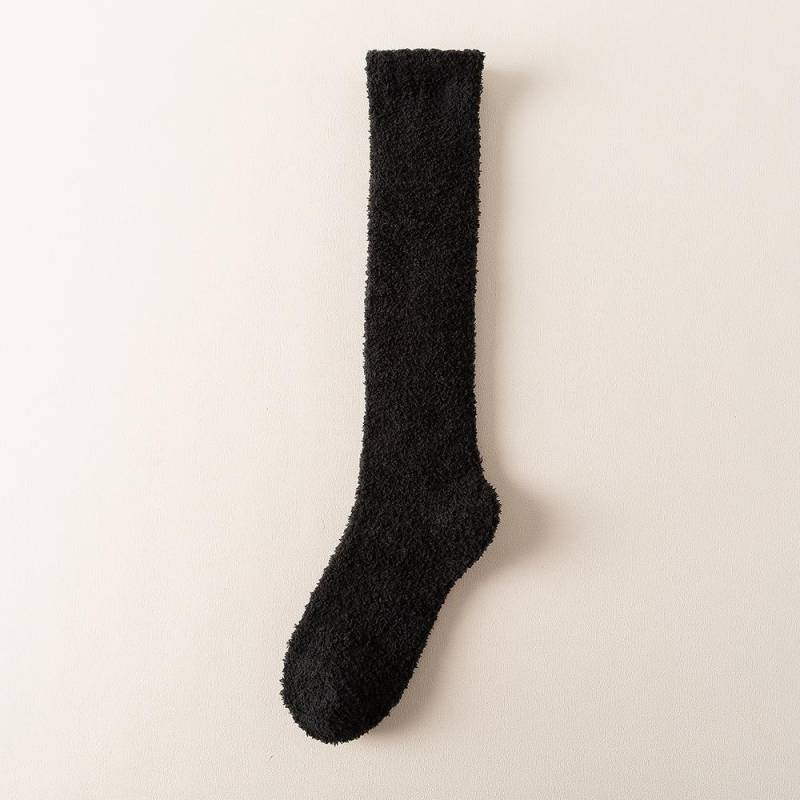 Winter Warme Korallen Fleece Knie Hohe Socken Frauen Plüsch Hause Schlaf Boden Lange Strümpfe Weiche Socken schwarz von Joom DACH