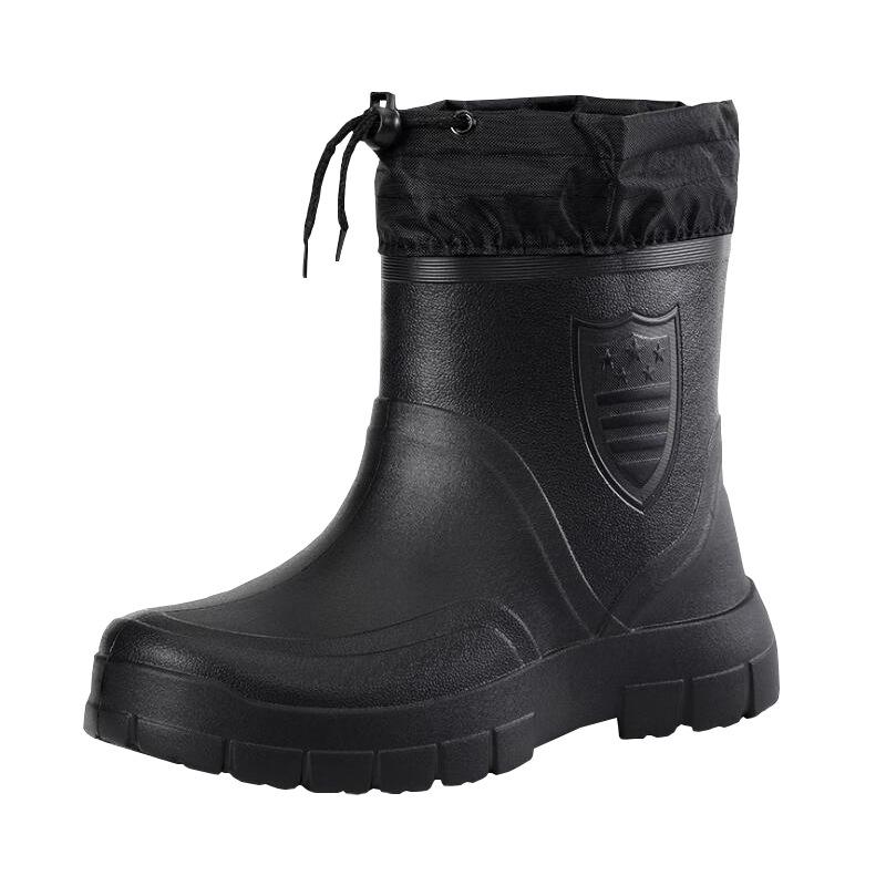 Winter Warme Leichte Knöchel-Regenstiefel Herren Wasserdicht Arbeit Winddicht Baumwolle Regenstiefel Mode Schwarz Slipper Regenschuhe Übergröße 44 schwarz von Joom DACH