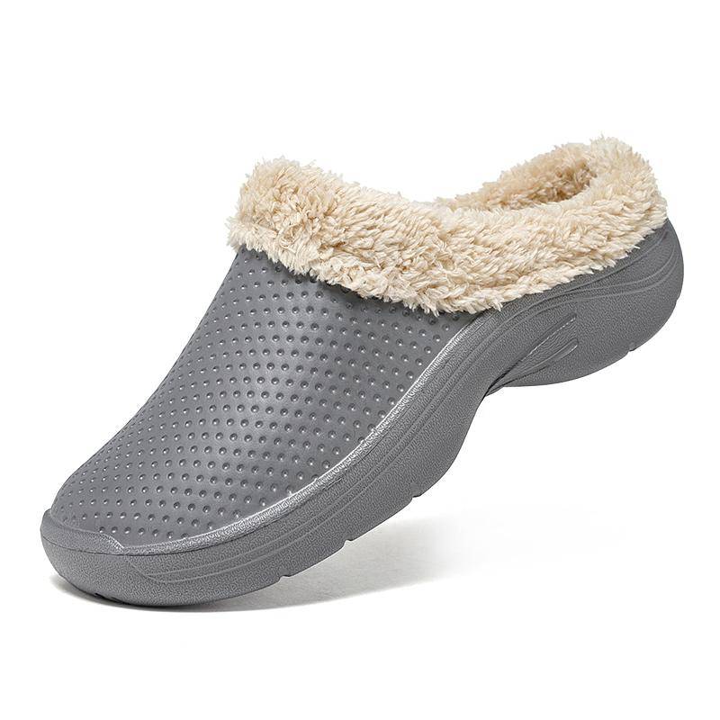 Winter Warme Pelz Hause Hausschuhe Frauen Baumwolle Schuhe Männer Dicke Plattform Plüsch Hausschuhe EVA Nicht-Slip Innen Weiche Rutschen 40 graue von Joom DACH