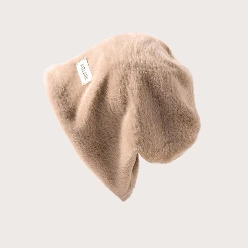 Winter Warme Plüsch Mützen Mütze Für Frauen Weich Flauschig Fell Baggy Slouchy Skullcaps Koreanisches Mädchen Hip Hop Verdicken Pullover Bonnet khaki von Joom DACH