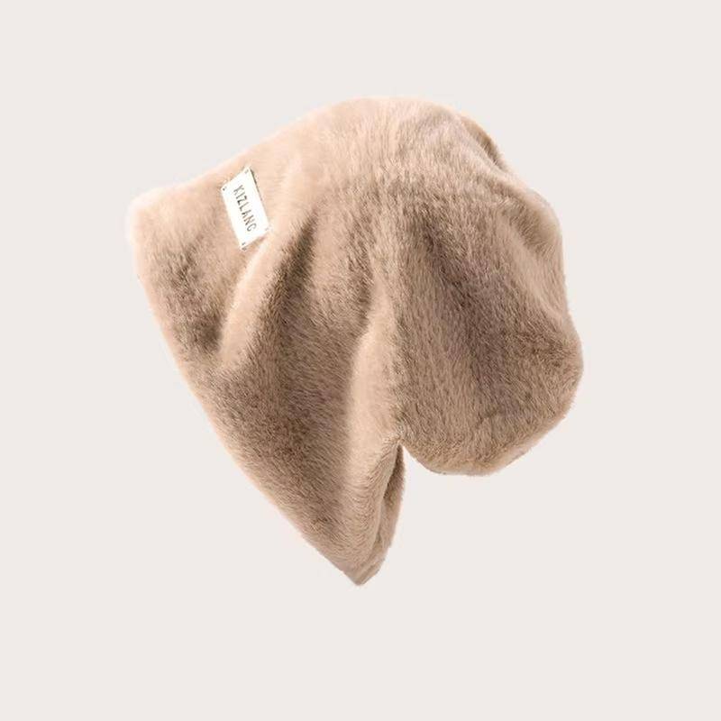 Winter Warme Plüsch Mützen Mütze Für Frauen Weich Flauschig Fell Baggy Slouchy Skullcaps Koreanisches Mädchen Hip Hop Verdicken Pullover Bonnet khaki von Joom DACH