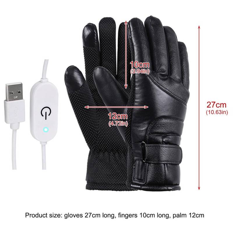 Winter Warme Vollfinger USB Elektrische Wärmehandschuhe für Herren Damen Wasserdicht Winddicht Radfahren Outdoor-Sport PU Lederhandschuhe von Joom DACH