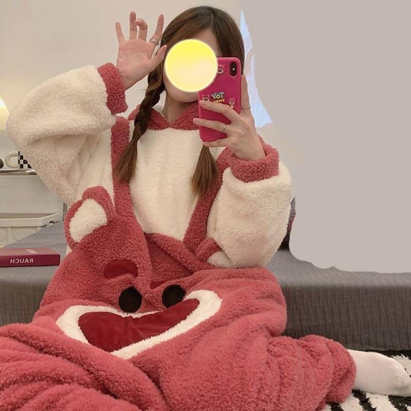 Winter Warmer Flanell Pyjama Anime Onesie Erwachsene Tier Pyjama Set Damen Herren Bär Schlafanzug Cosplay Halloween Weihnachten Jumpsuit XL von Joom DACH