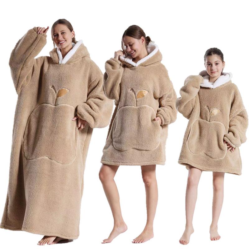 Winter Warmer Fleece Hoodie Bademantel für Damen Einfarbig 75/90/140cm Übergroße Decke Fleece Warme Hoodies Riesen TV Decke Damen Kapuzenbademantel 75cm von Joom DACH