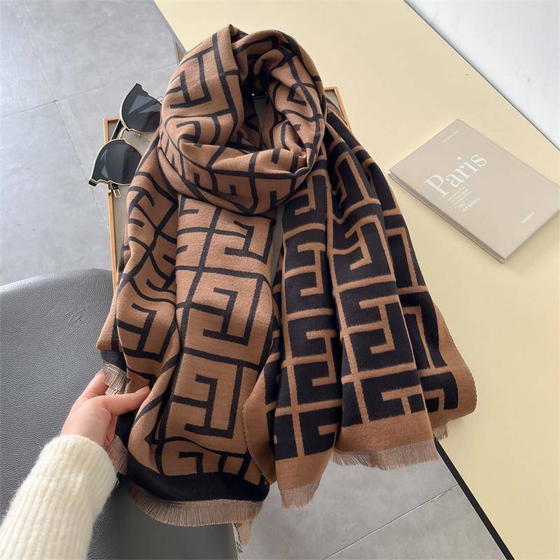 Winter Warmer Kaschmirschal für Frauen Luxusdruck Pashmina Schal Wickelhalstuch Weibliches Bufanda Echarpe Design Stirnband von Joom DACH