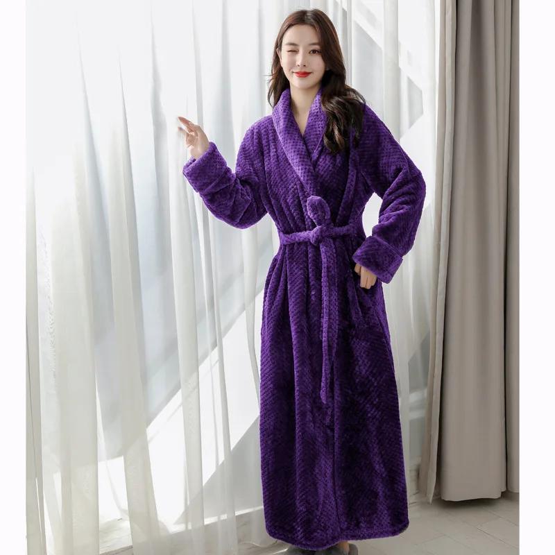 Winter Warmer Korallensamt-Kimono-Bademantel Damen-Nachthemd Pyjamas Langer Bademantel Intime Unterwäsche Neue Heimkleidung L violett von Joom DACH